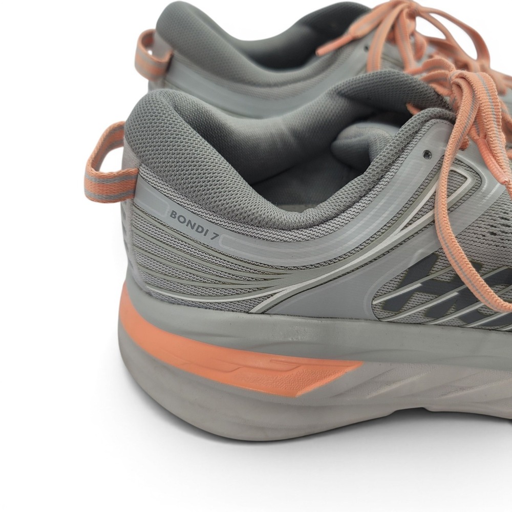 Hoka One One Bondi 7 Womens 9 Gray Peach Running Walking Athletic Shoes - Picture 5 of 8